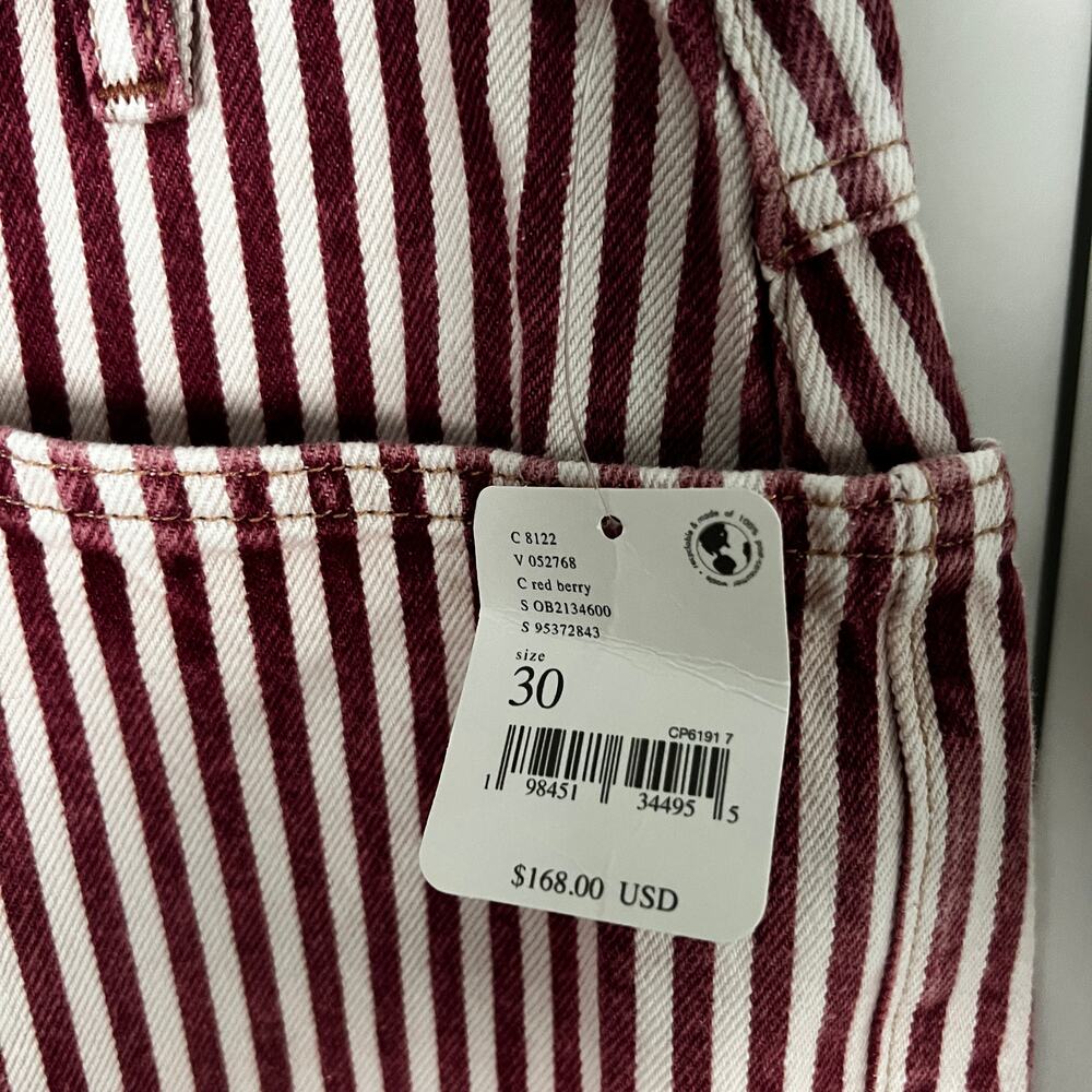 NWT FLAW We The Free Moxie Railroad Stripe Barrel Jeans | Red Berry | Size 30 - Picture 3 of 9